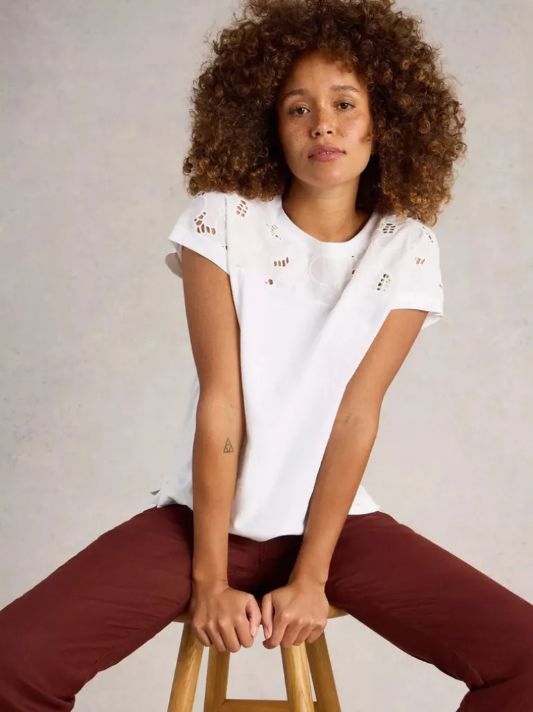 White Stuff Thea Broderie Tee Bril White
