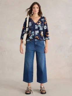 White Stuff Tia Wide Leg Crop Jean Dark Denim