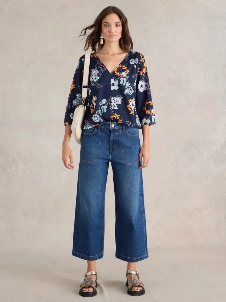 White Stuff Tia Wide Leg Crop Jean Dark Denim
