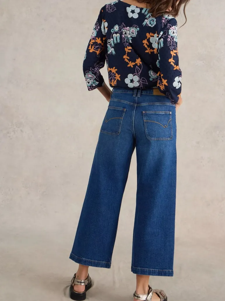 White Stuff Tia Wide Leg Crop Jean Dark Denim