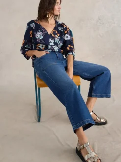 White Stuff Tia Wide Leg Crop Jean Dark Denim