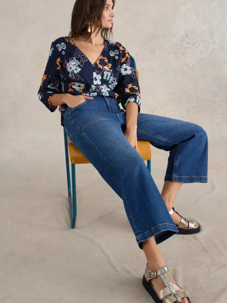 White Stuff Tia Wide Leg Crop Jean Dark Denim