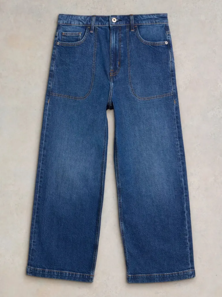 White Stuff Tia Wide Leg Crop Jean Dark Denim