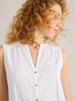 White Stuff Tulip Sleeveless Shirt Bril White