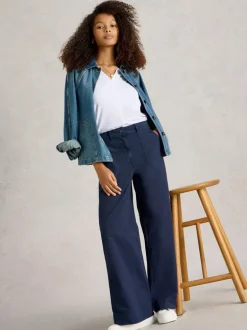 White Stuff Twister Chino Wide Leg Trouser Navy