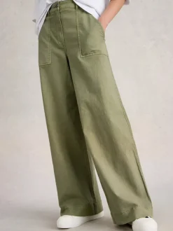 White Stuff Twister Chino Wide Leg Trouser Khaki