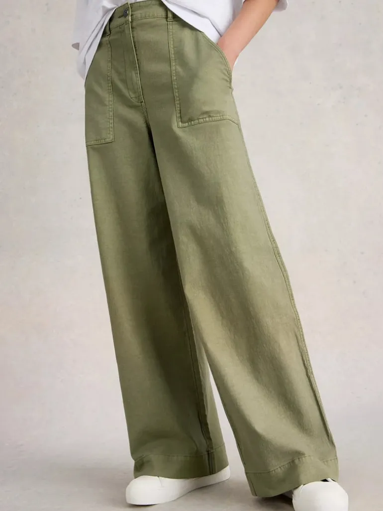 White Stuff Twister Chino Wide Leg Trouser Khaki