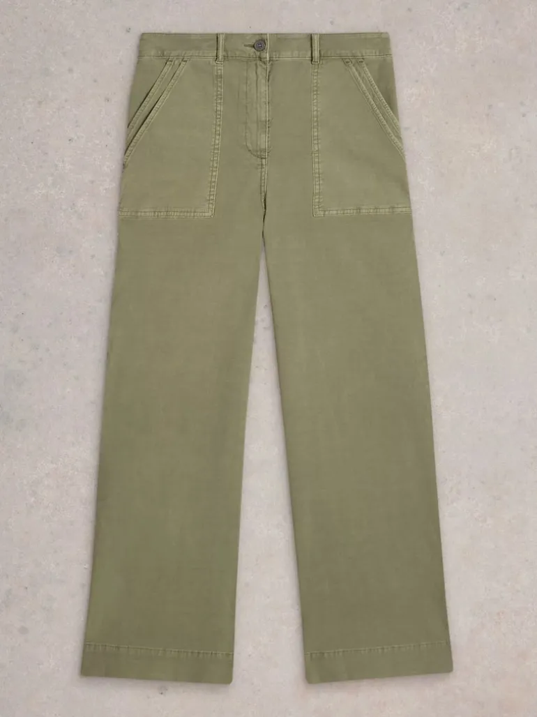 White Stuff Twister Chino Wide Leg Trouser Khaki