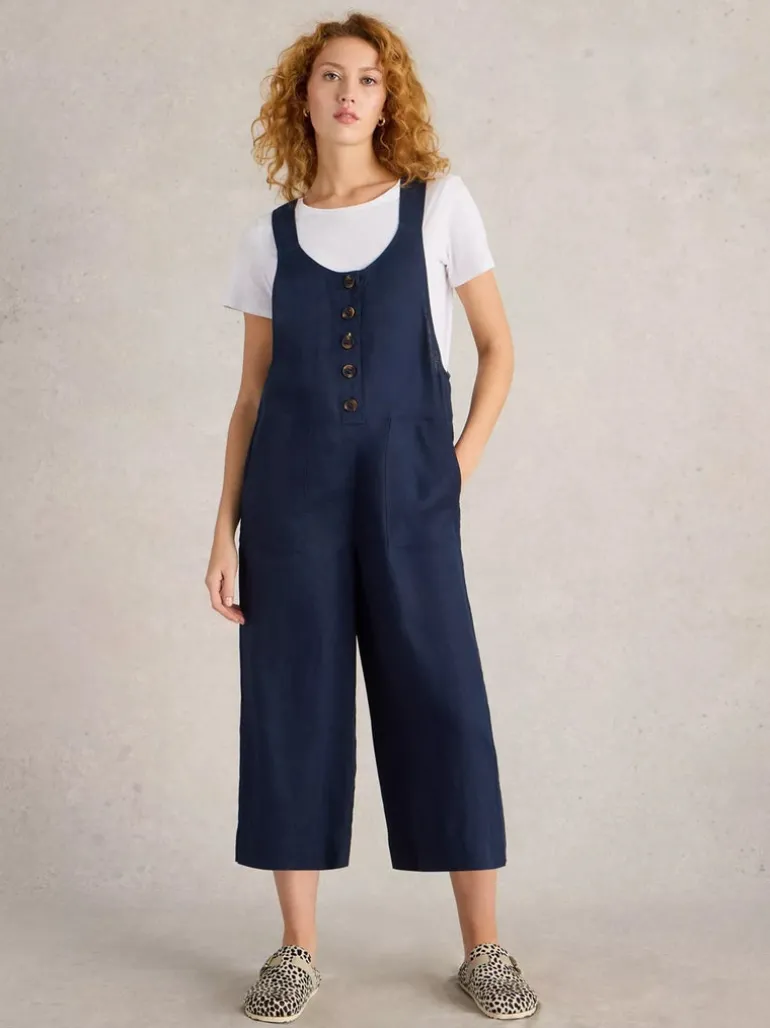 White Stuff Viola Linen Dungaree Navy